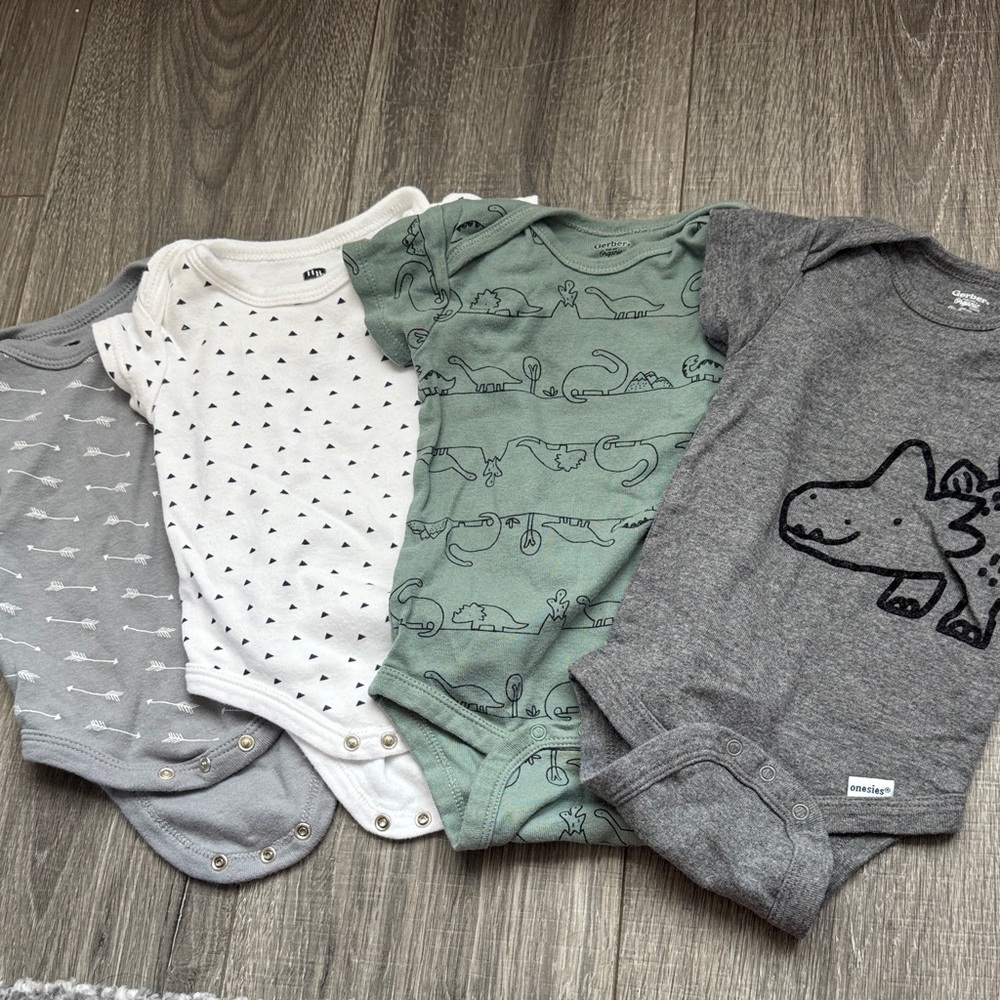 Gerber Gray and Green Dinosaur Bodysuits